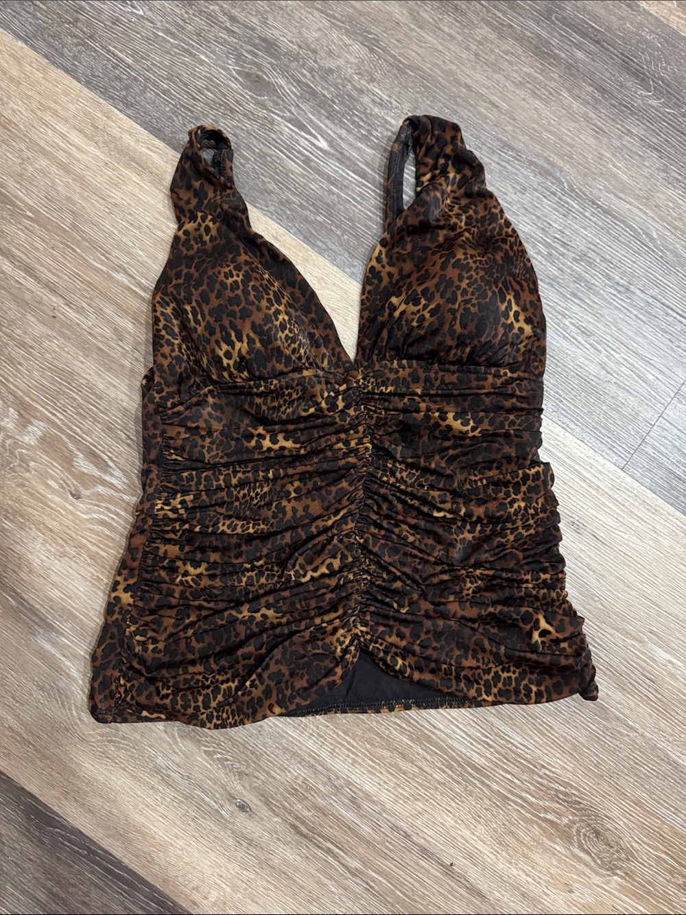 Miraclesuit Leopard Black Brown VNeck Slimming Tummy Control Tankini Swim Top 14